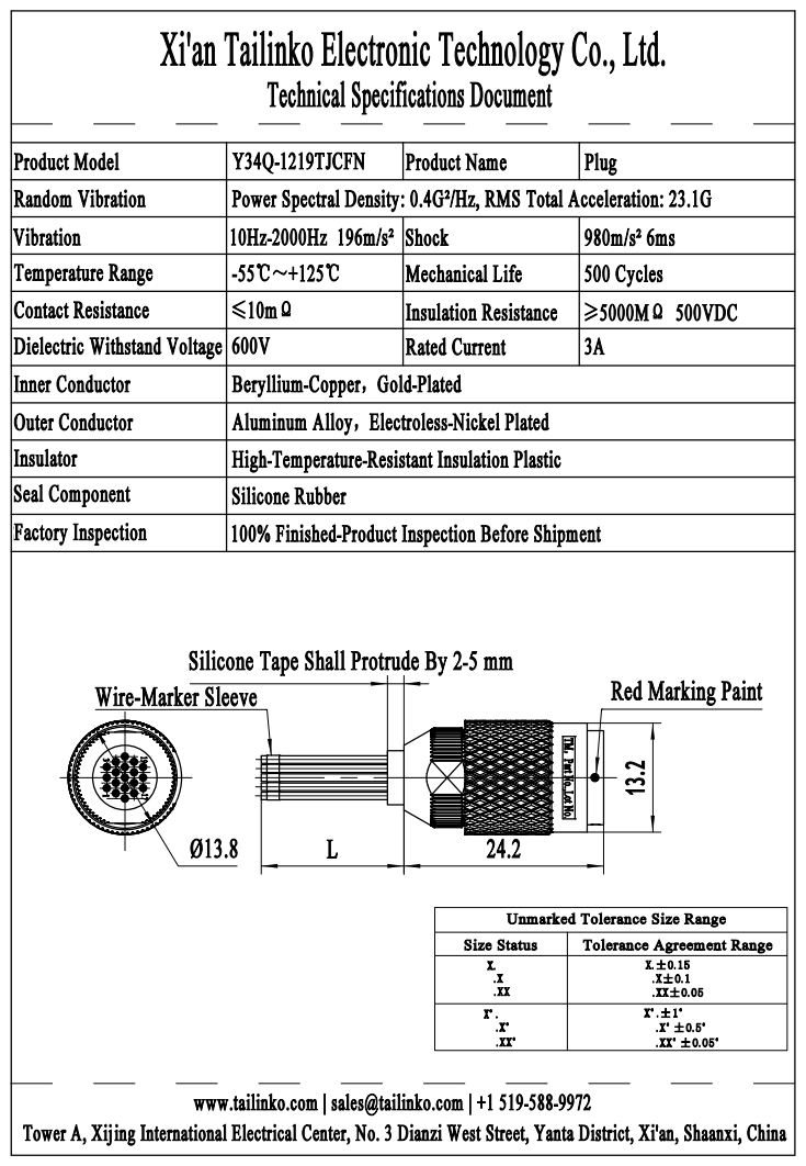 CAC: Y34Q Series 19-Pin Straight Quick-Locking (Push-Pull / Bayonet) Circular Connector Plug (Y34Q-1219TJCFN)