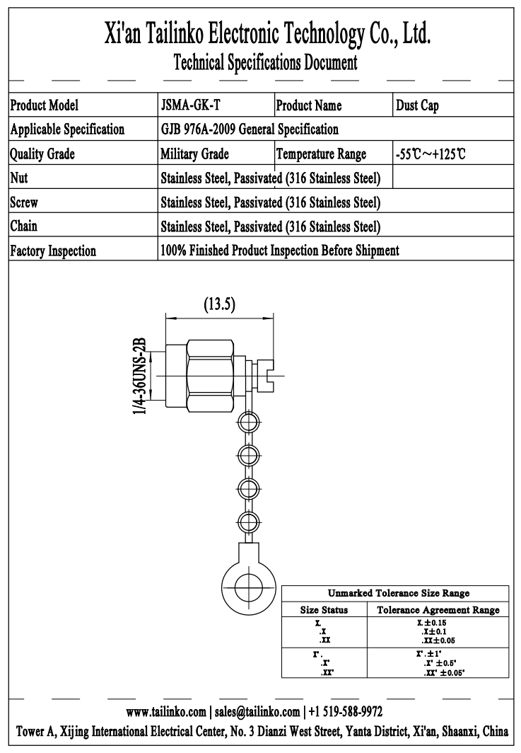 RFC: JSMA-GK-T Stainless Steel Dust Cap