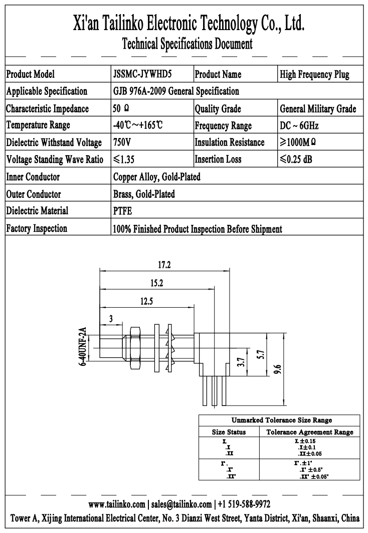 RFC: SSMC-JYWHD5 RF Coaxial Connector