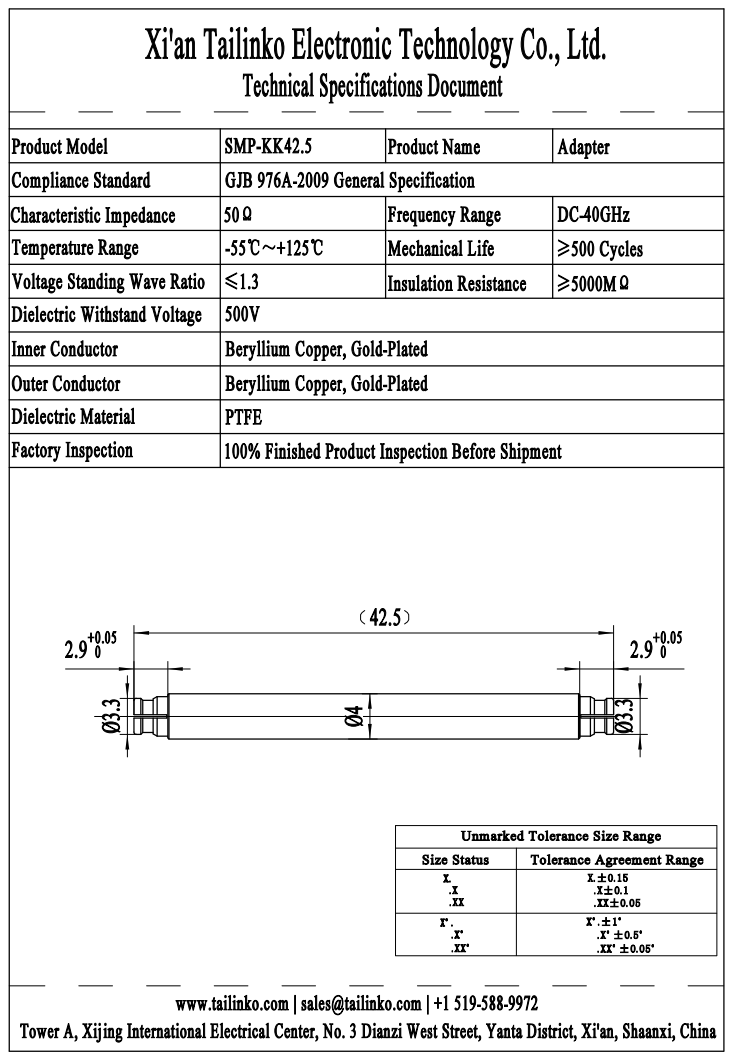 RFA: SMP-KK42.5 RF Coaxial Adapter