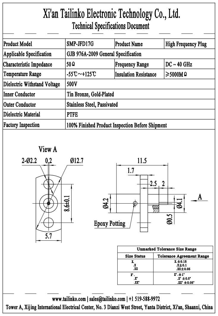RFC: SMP-JFD17G RF Coaxial Connector
