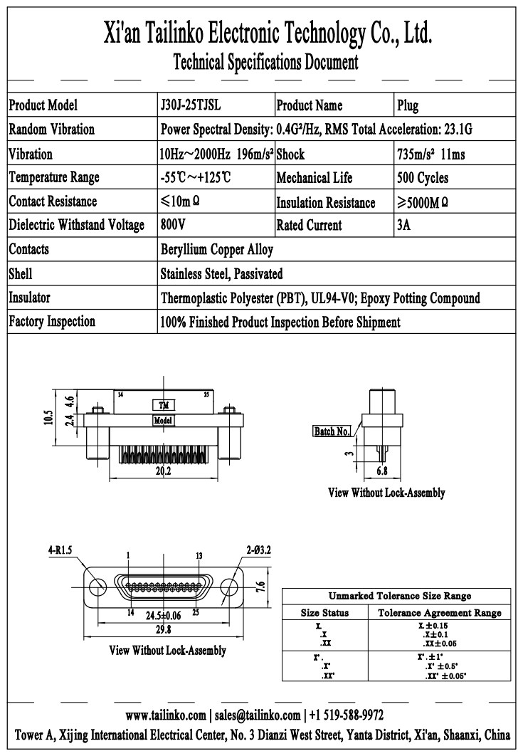 MRC: J30J-25TJSL Micro-D Rectangular Connector