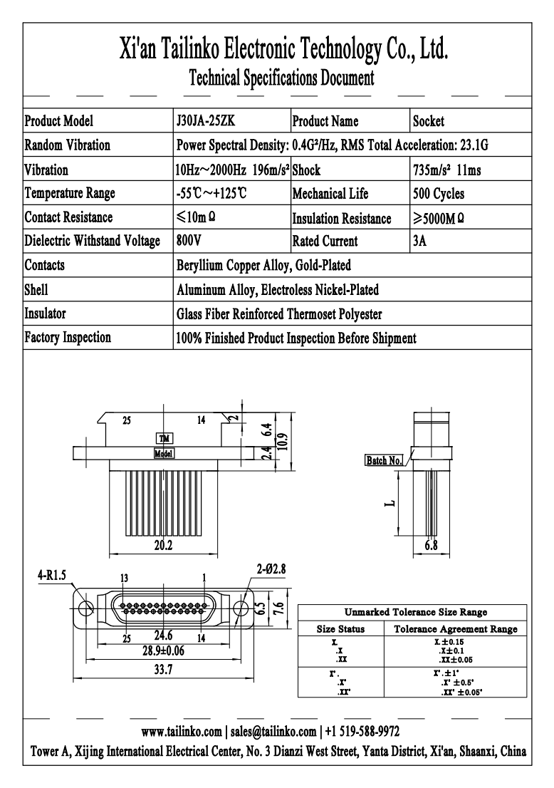 MRC: J30JA-25ZK Micro-D Rectangular Connector
