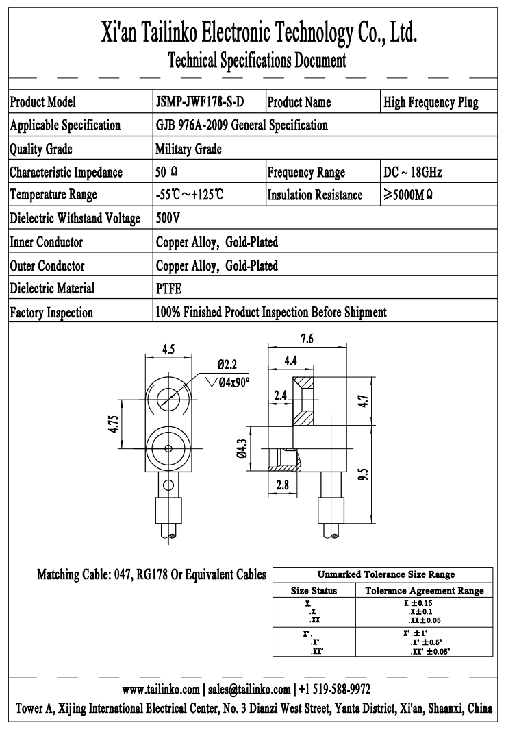 RFC: JSMP-JWF178-S-D RF Coaxial Connector