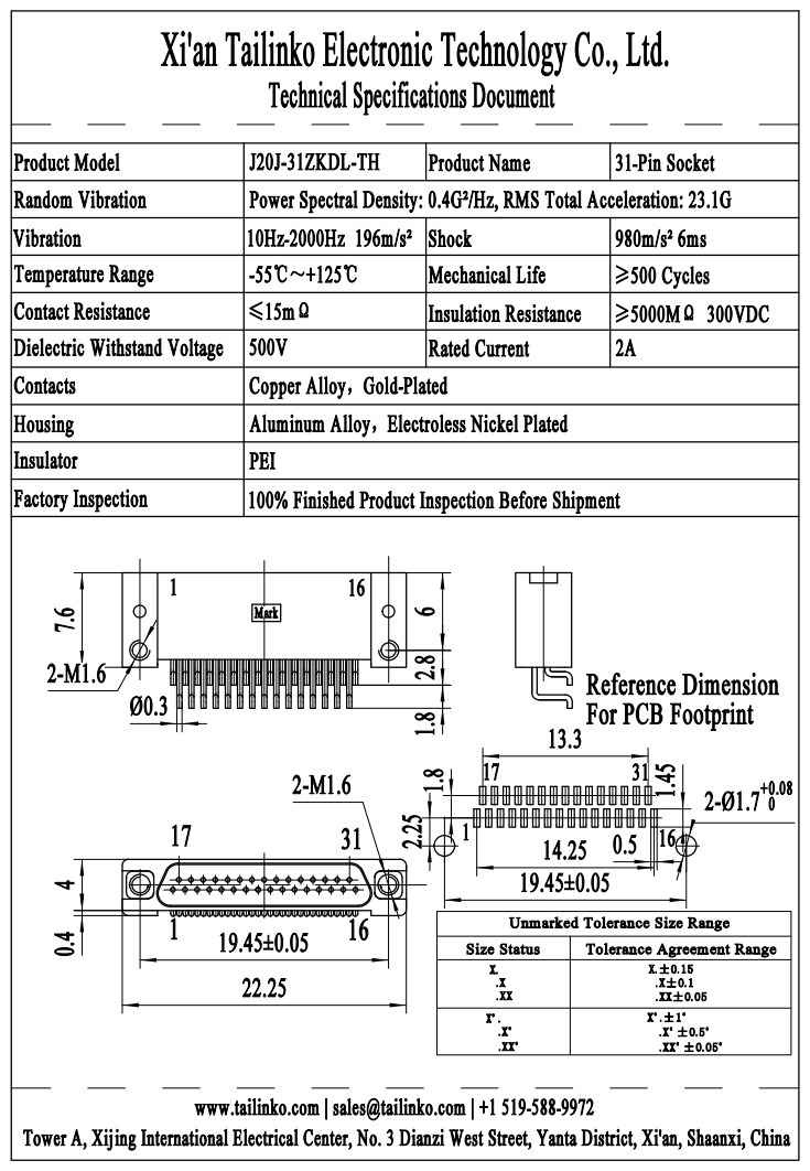 MRC: J20J-31ZKDL-TH Micro-Rectangular Connector