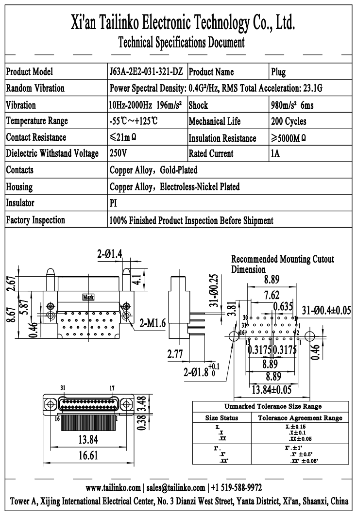 MRC: J63A-2E2-031-321-DZ Nano-D Rectangular Connector