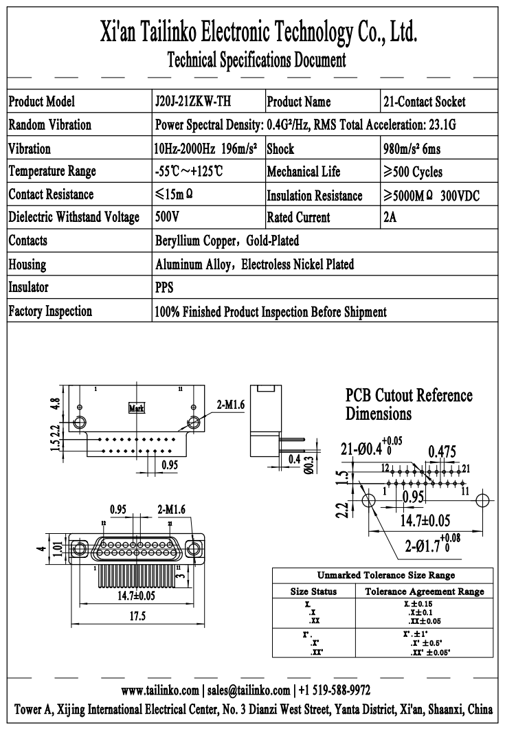 MRC: J20J-21ZKW-TH Micro-Rectangular Connector