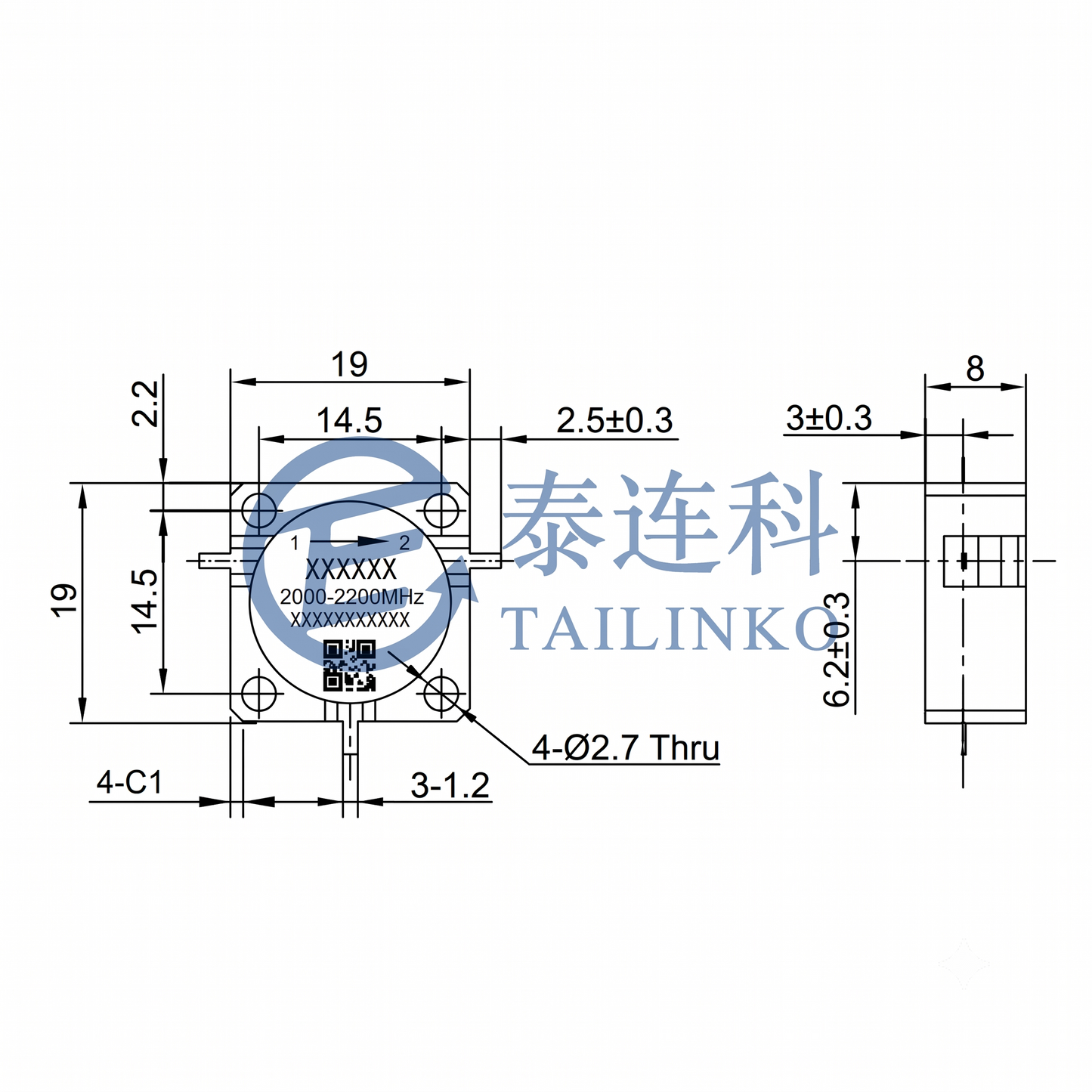 C&I: 19x19mm 2000-2200MHz Drop-in Circulator