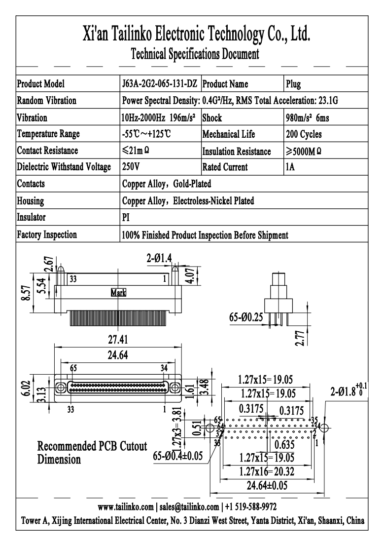 MRC: J63A-2G2-065-131-DZ Nano-D Rectangular Connector