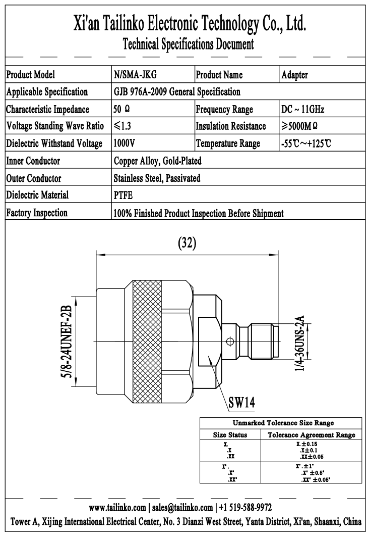RFA: N/SMA-JKG N Male to SMA Female RF Coaxial Adapter