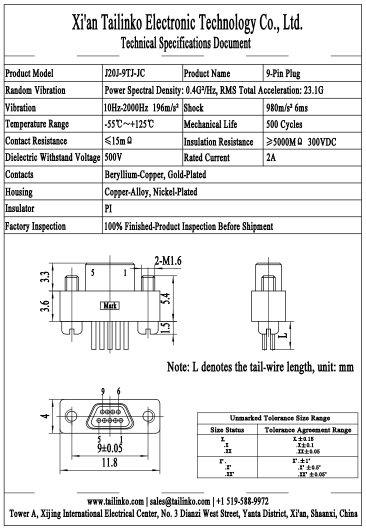 MRC: J20J-9TJ-JC Micro-D Rectangular Connector