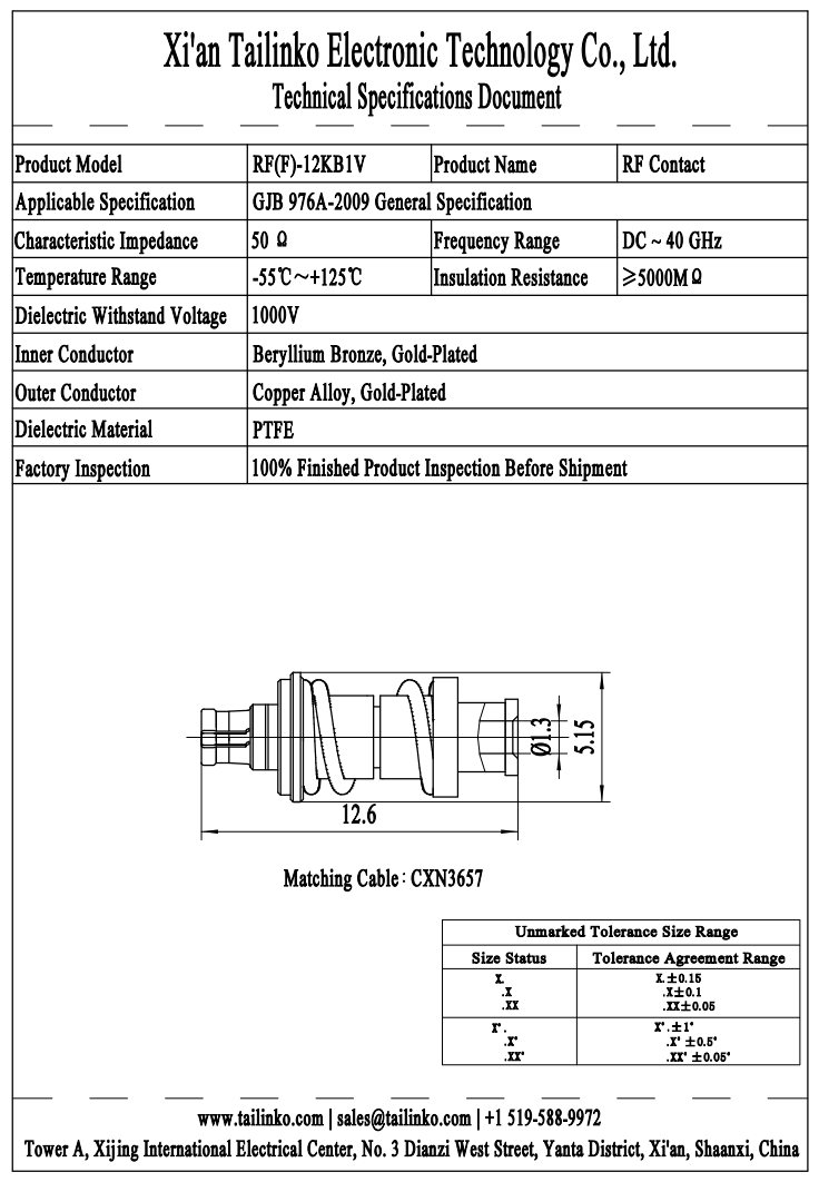 RFC: VITA67 Series RF(F)-12K2V/12KB1V/12KB2V RF Contact