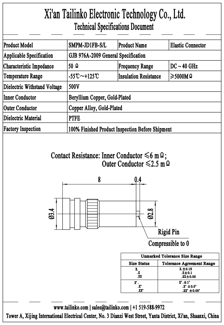 RFC: SMPM-JD1FB-S/L Fuzz Button Floating Elastic RF Coaxial Connector