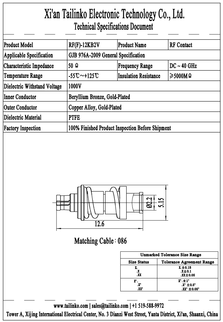 RFC: VITA67 Series RF(F)-12K2V/12KB1V/12KB2V RF Contact