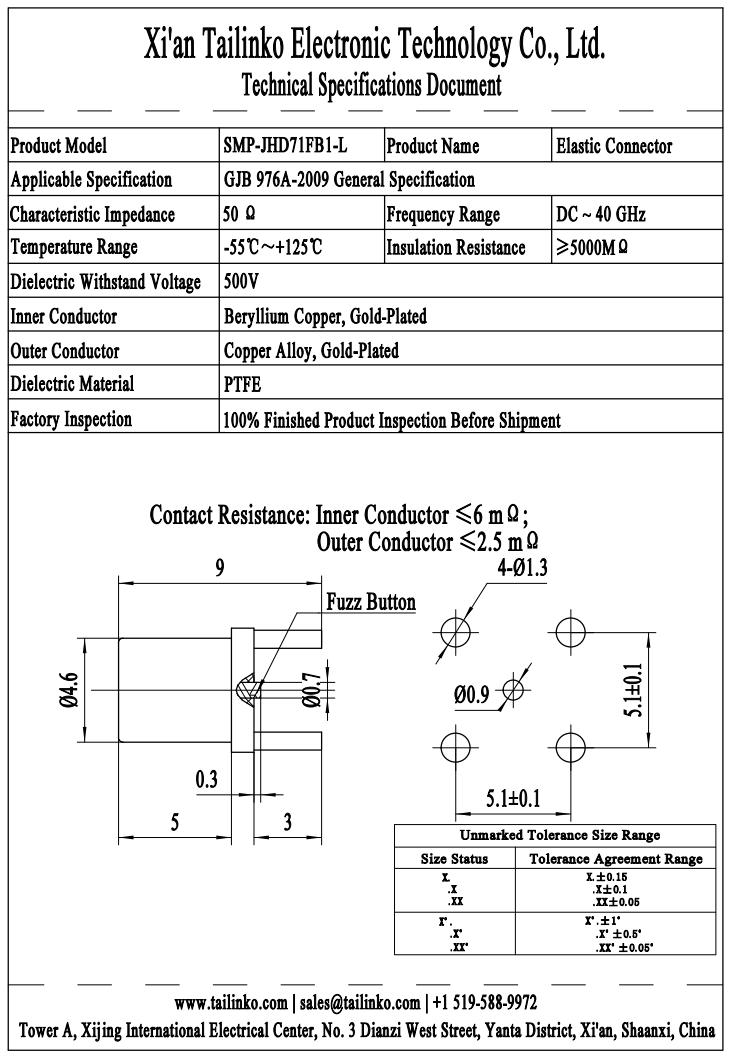 RFC: SMP-JHD71FB1-L Fuzz Button Floating Elastic RF Coaxial Connector