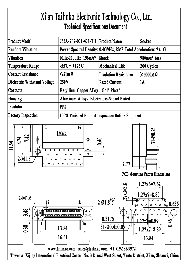 MRC: J63A-2F2-031-431-TH Nano-D Rectangular Connector