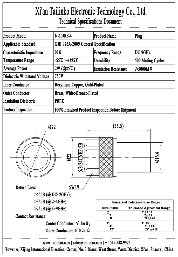 RFT: N-50JRS-4 RF Coaxial Terminator