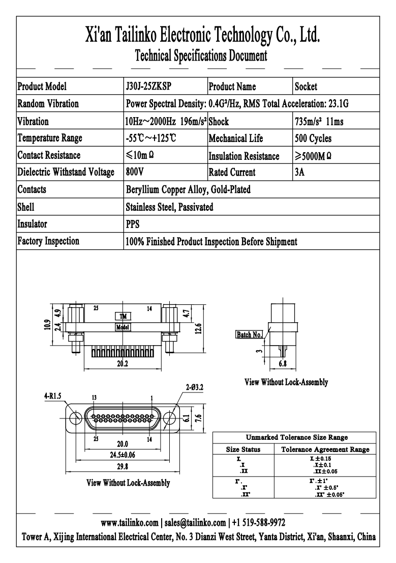 MRC: J30J-25ZKSP Micro-D Rectangular Connector