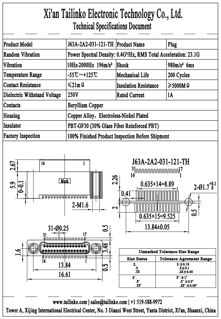 MRC: J63A-2A2-031-121-TH Nano-D Rectangular Connector