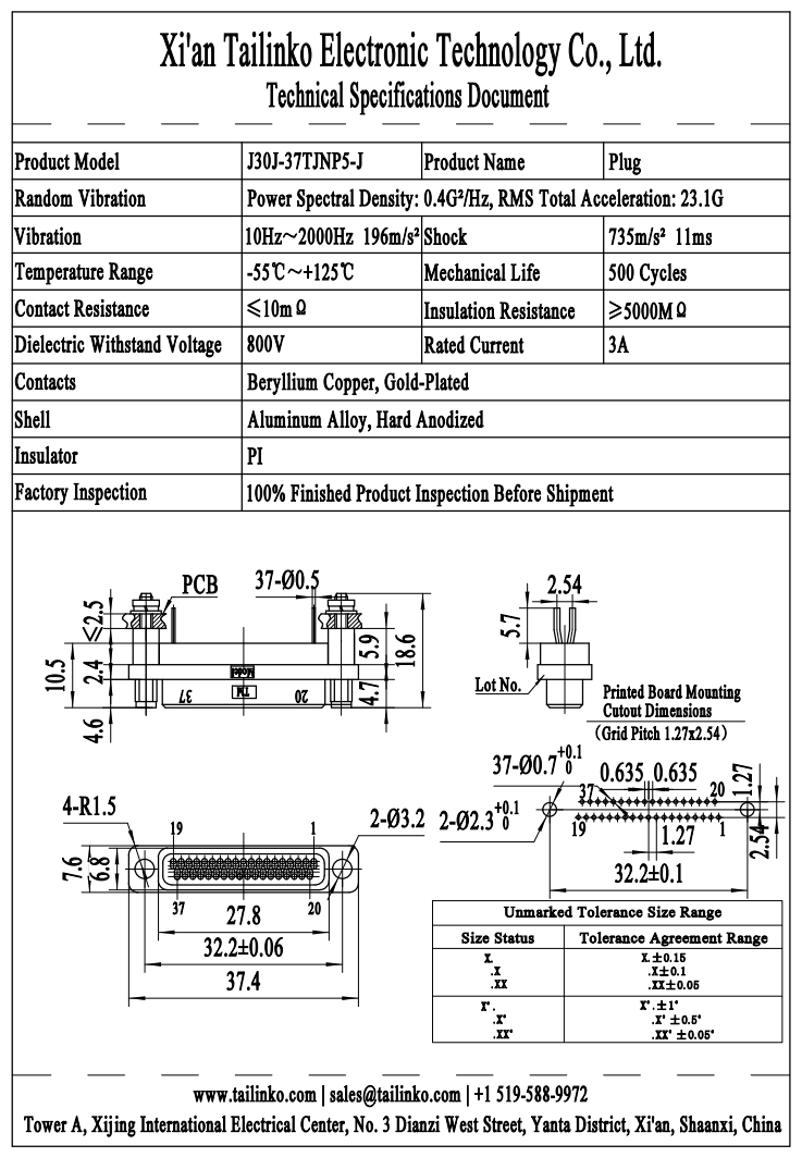 MRC: J30J-37TJNP5-J Micro-D Rectangular Connector