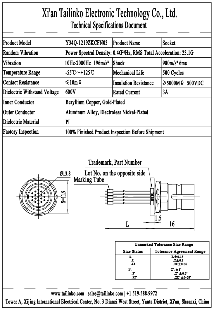 CAC: Y34Q-1219ZKCFN03 Circular Connector