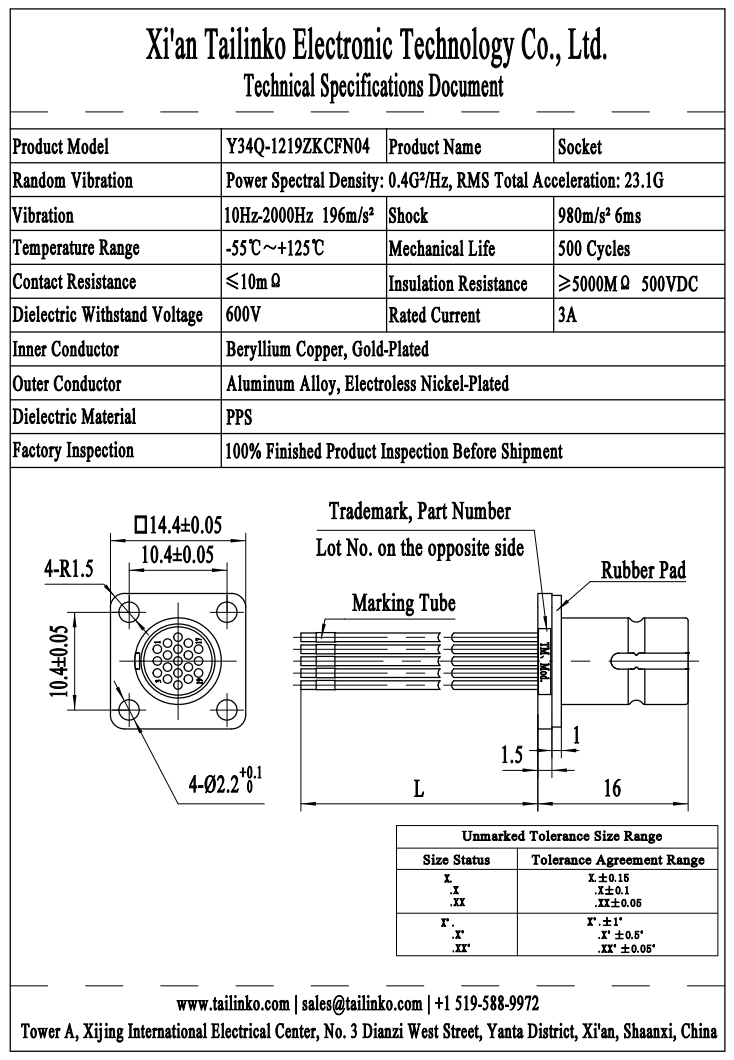 CAC: Y34Q-1219ZKCFN04 Micro Twist-Pin Quick-Lock Circular Connector Rear Panel Mount Flange Receptacle