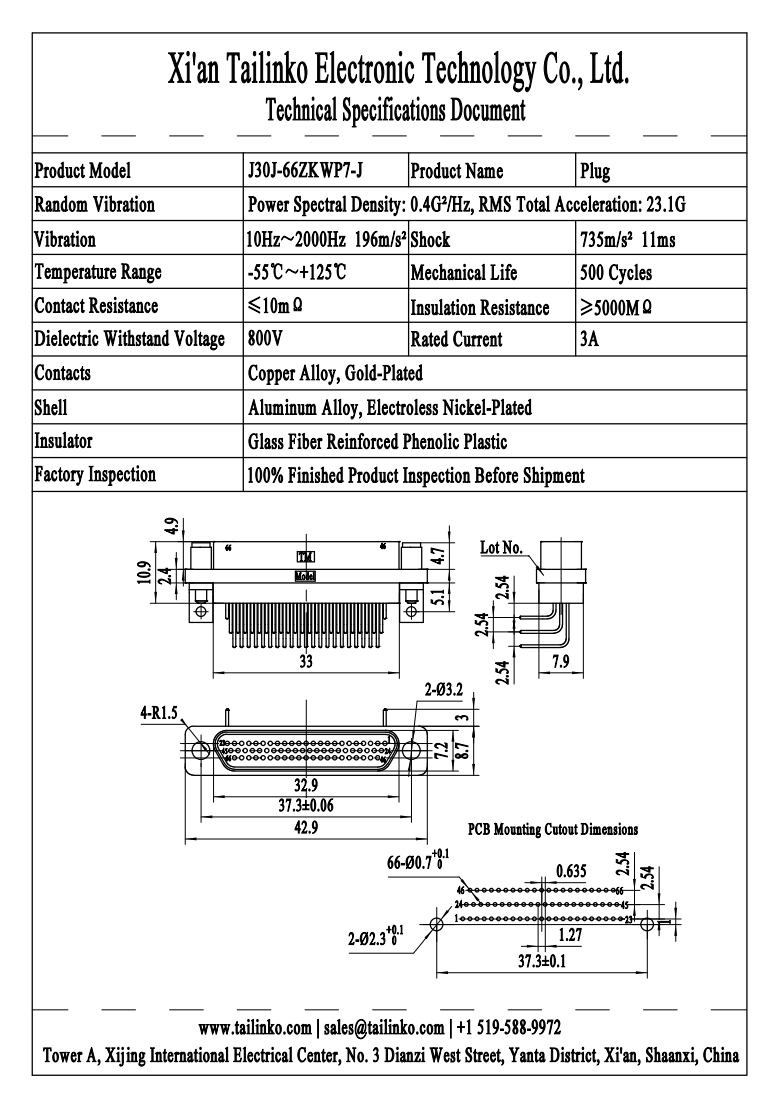 MRC: J30J-66ZKWP7-J Micro-D Rectangular Connector