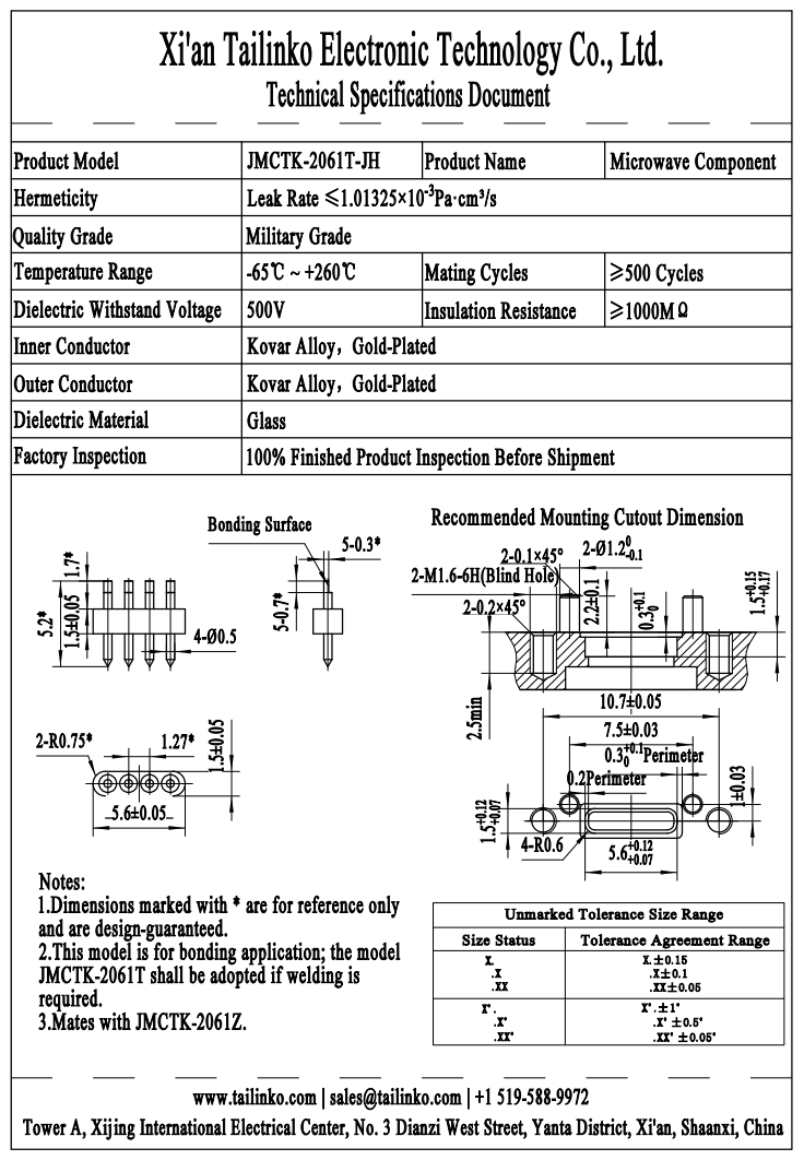 MRC: JMCTK-2061T-JH - Hermetic Glass-to-Metal Sealed Rectangular 4-Pin Connector Header