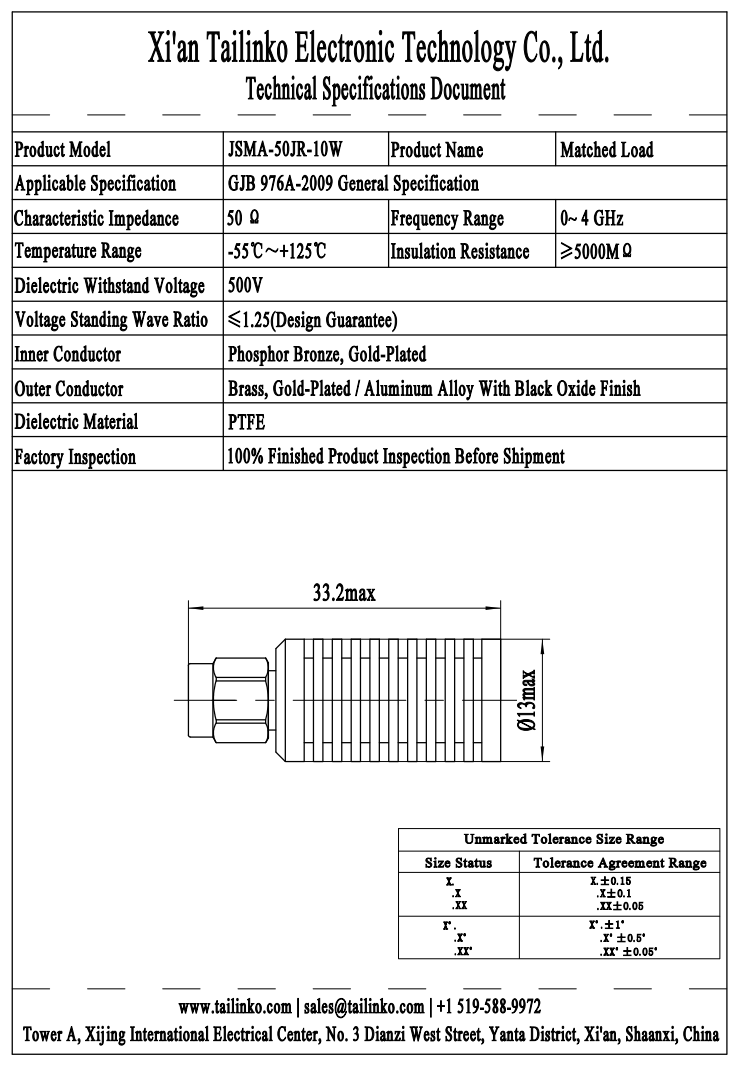 RFT: JSMA-50JR-10W RF Coaxial Terminator